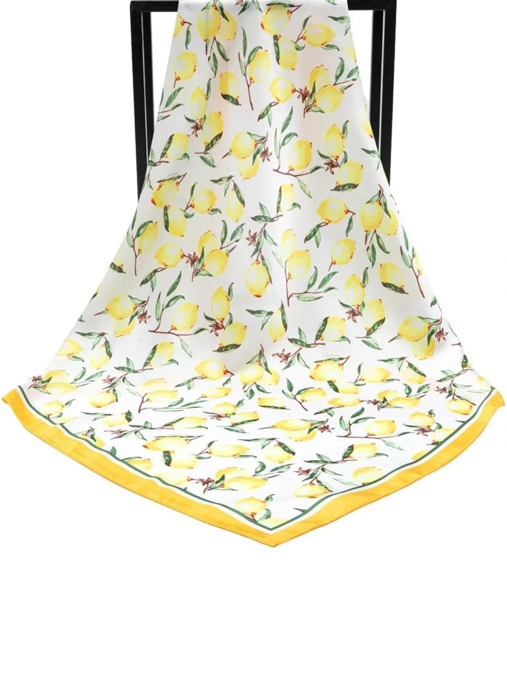 Yellow Lemon Print Satin Scarf Bandana 27 inch